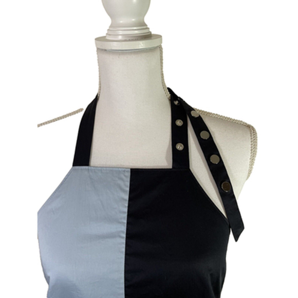 TIBI Two-Tone Blue Halter Belted Midi Dress Pockets 100% Cotton Sz 2 - Picture 8 of 14